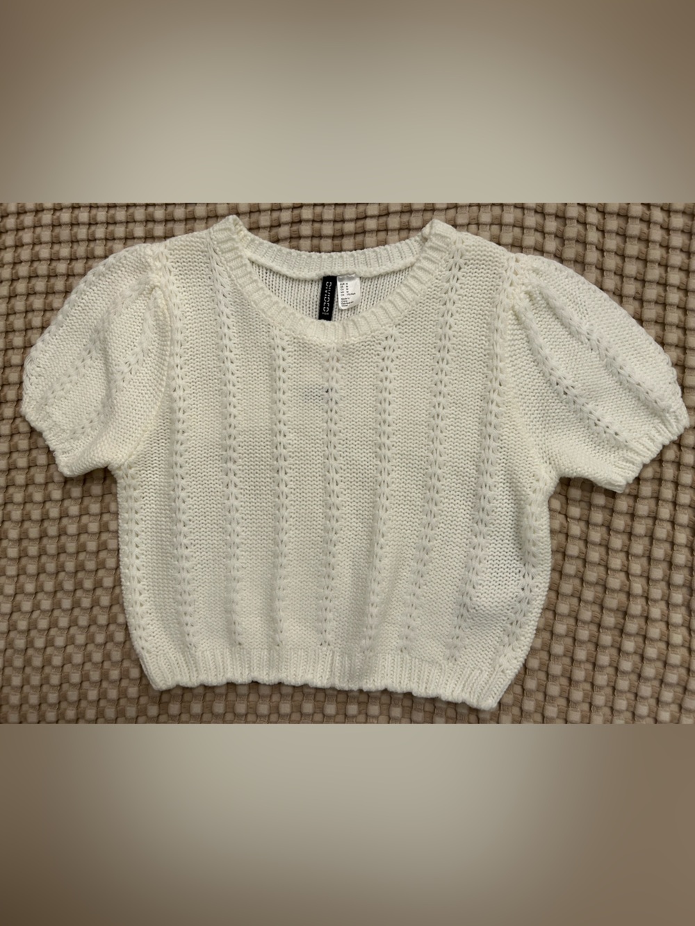 Divided Cream Cable-Knit Short Sleeve Crop Sweater